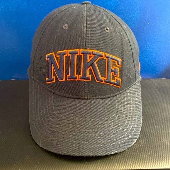 Vintage Nike Blue and Orange Adjustable Baseball Hat with Velcro Closure - Picture 1 of 6